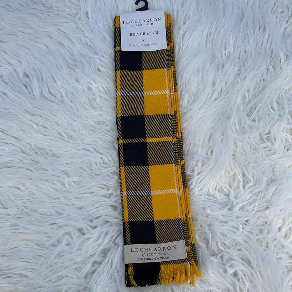 Yellow and black tartan reiver scarf from lochcarron of Scotland